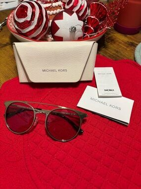 Michael Kors Sunglasses with Red Lenses and Cream Case